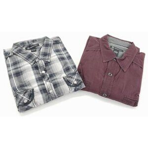 Lot of 2 INC International Concepts Shirts Men Large Burgundy Western Pearl Snap